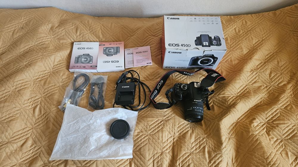 Canon EOS 450D + EF-S 18–55 mm + pudełko + ładowarka + komplet