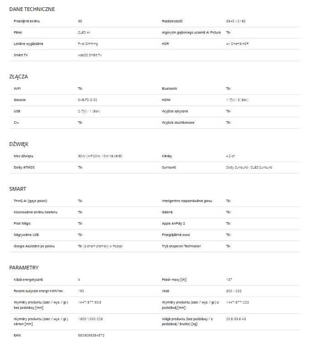 LG OLED65E9PLA    bez ramek szkło