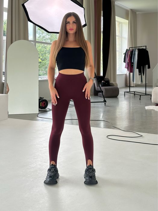 Лосини лосіни легінси зі штрипками колір марсала, без утеплення