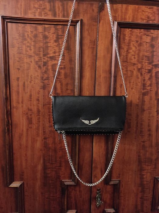 Сумка клатч черный Zadig & Voltaire из зернистой кожи Франция