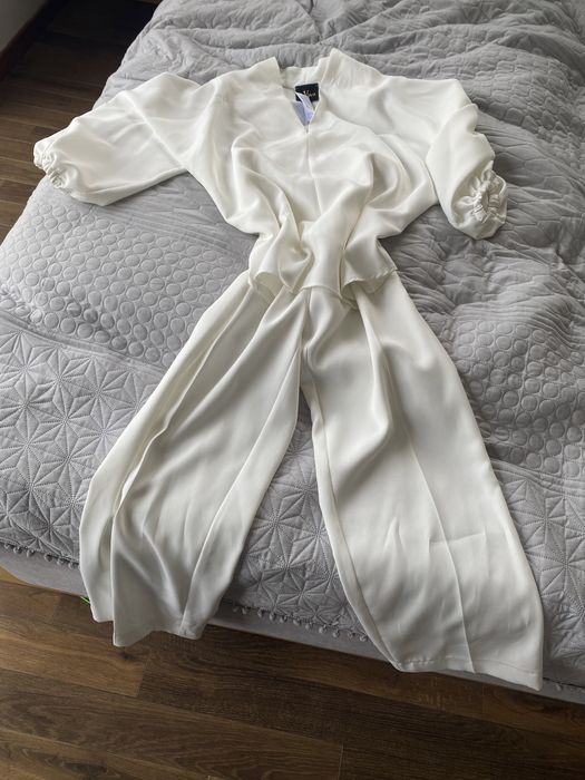 Komplet biały spodnie szerokie i bluzka mama Komunia lub inne okazje