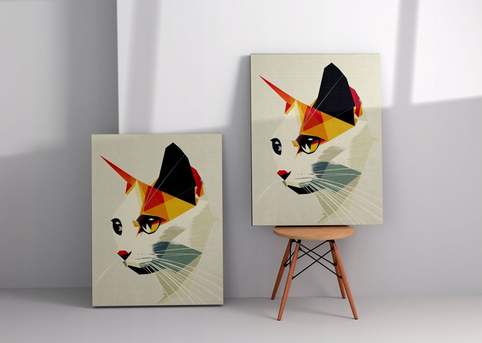 Obraz na płótnie "Geometryczny Kot w Abstrakcji" 30x40 cm