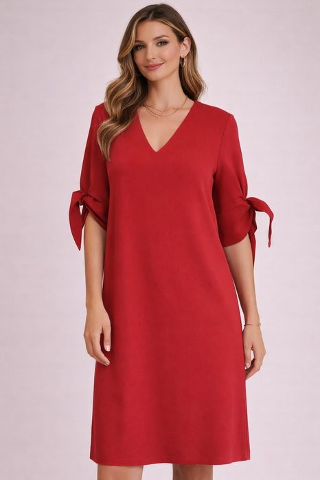 Elegancka sukienka damska z wiskozą midi czerwona M/L