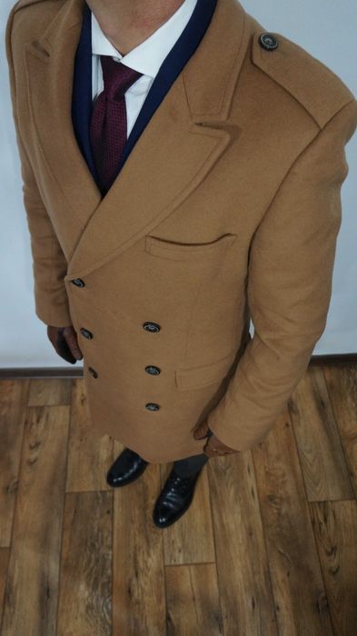 Płaszcz Dwurzędowy Zara Man Wełna Rozmiar XL 185/104 Beżowy