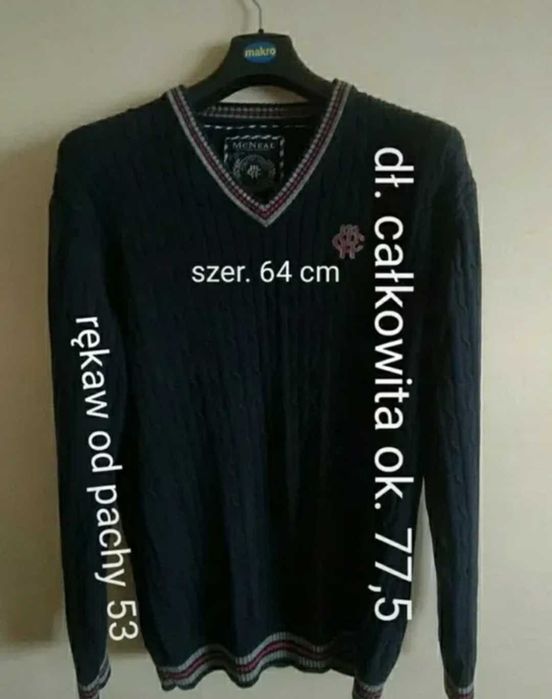 Mc Neal Charles sweter casual granat dekolt V wzór warkocze bawełna