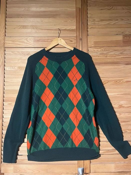 Sweter w romby Gant L wełna jagnięca kujonek wełniany wysoka jakość L