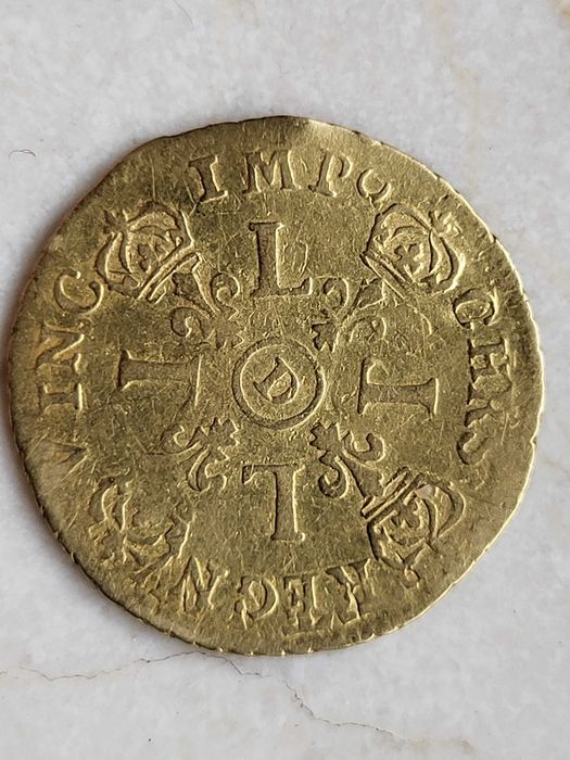Francja 1/2 Louis XIV D ́or aux 4 L 1694 D Lyon  złota moneta