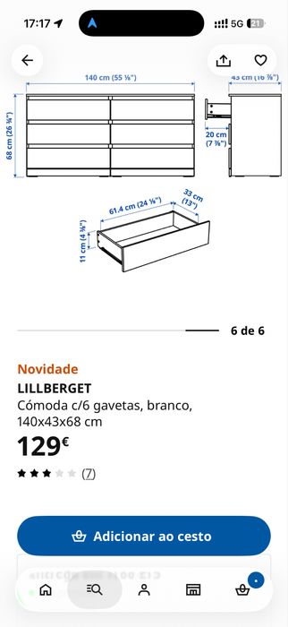 Cómoda branca IKEA 6 gavetas - MONTADA