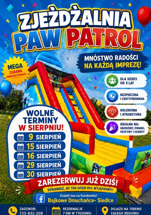 Zjeżdżalnia Dmuchana  Psi Patrol
