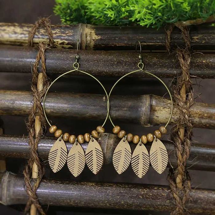 Kolczyki miedziane, drewniane boho etno