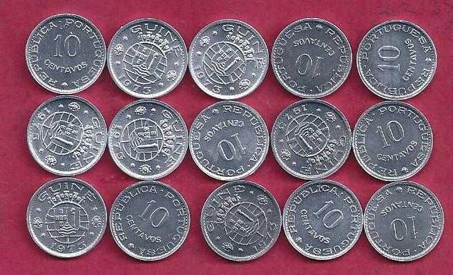 LOTE EX-COLONIA GUINÉ  15  MOEDAS DE 10 CENTAVOS 1973 UNC