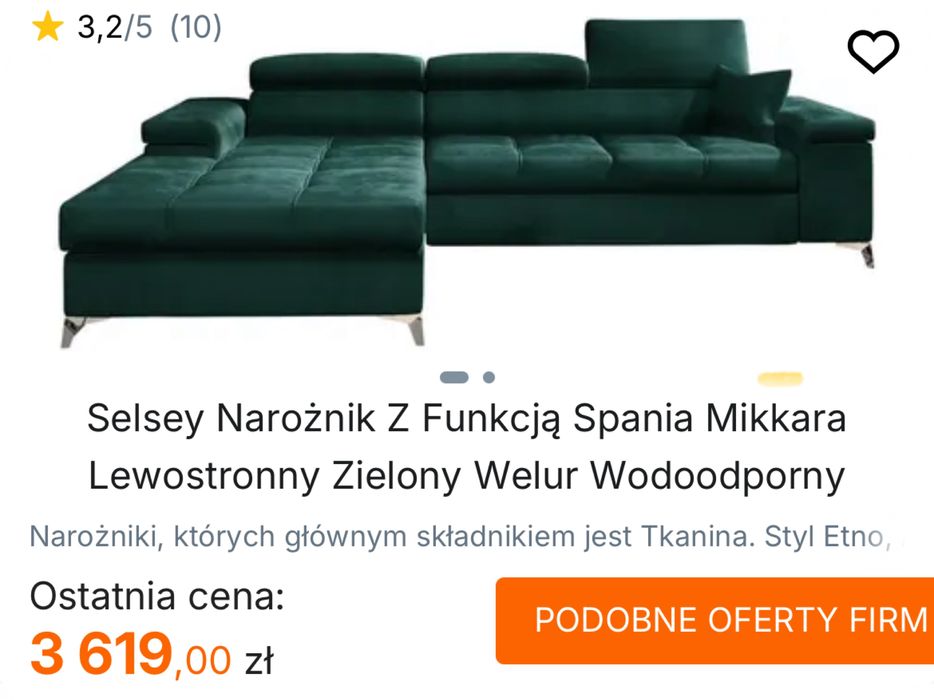 Naroznik z funkcja spania Selsey Mikkara. Jakosciowy material.Jak nowy