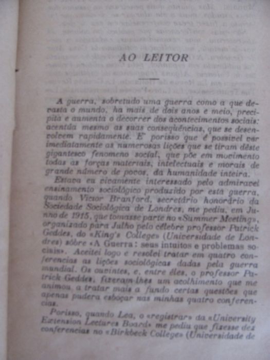 Raro - As Lições da Guerra Mundial Por Augustin Hamon - 1918