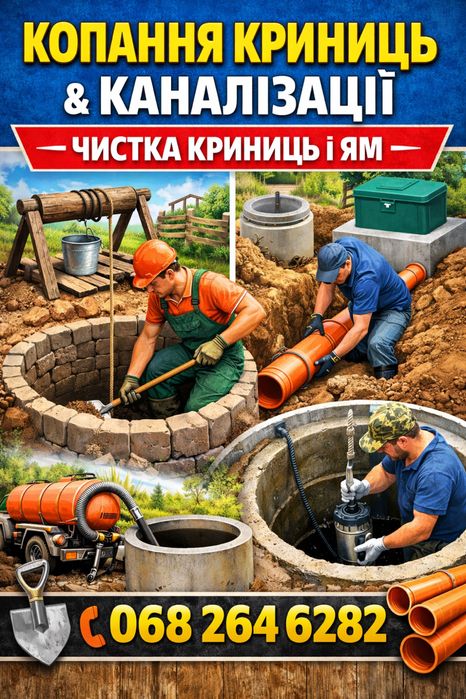 Копання та чистка криниць та каналізацій по всій області