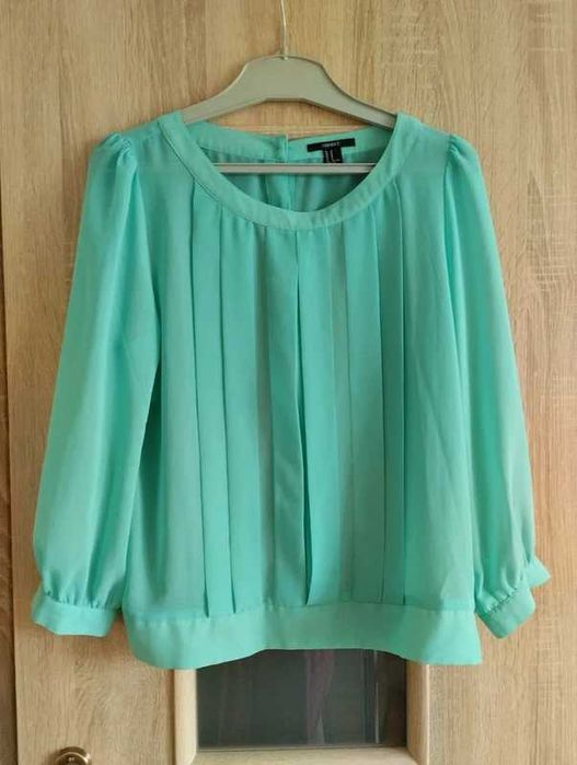Bluzka z długim rękawem miętowa elegancka turkusowa mgiełka M koszula