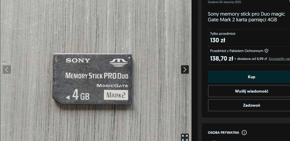 Memory Stick Pro DUO mark 2 *4 GB* Nowa Karta Pamięci Oryginał Tanio !