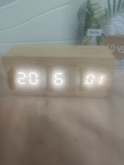 Zegar budzik Setty 10cm Zegarek Bamboo LED Termepratura