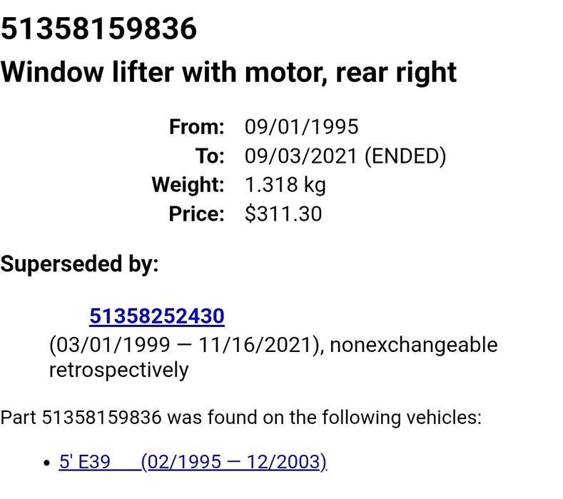 Motor vidro BMW E39 (traseiro direito)