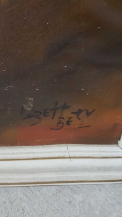 Pintura a oleo em tela assinado com moldura em madeira pintado a mao