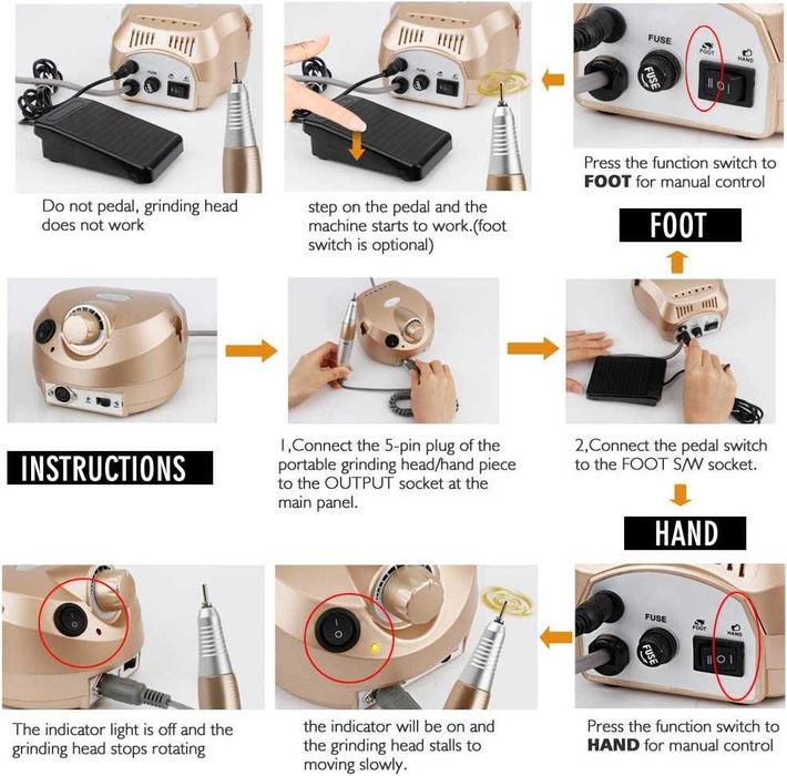 Broca de unhas micromotor 30.000 rpm (dourado) - novo