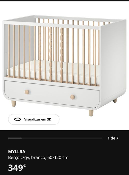 Berço IKEA MYLLRA com gaveta – Como Novo!