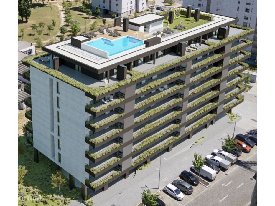 Apartamento T2, novo, varanda com churrasqueira e lavandaria; pisci...