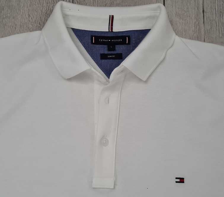NOWA Koszulka POLO męska TOMMY HILFIGER slim fit (rozmiar M/L) BIAŁA