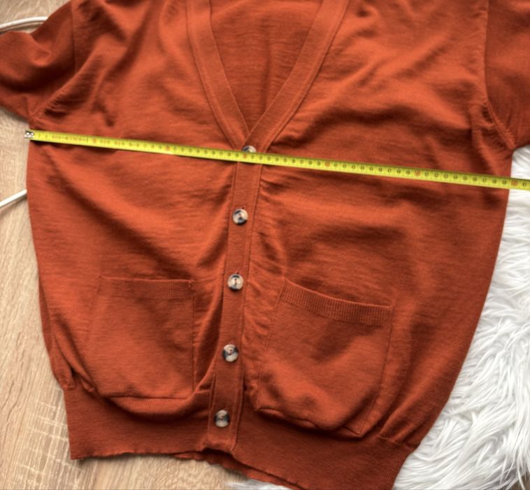 Wełniany sweter kardigan narzutka celglasty ceglany Colourways 42 44