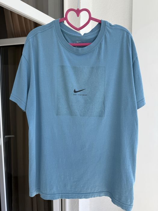 Голубая синяя хлопковая футболка свободный крой nike M