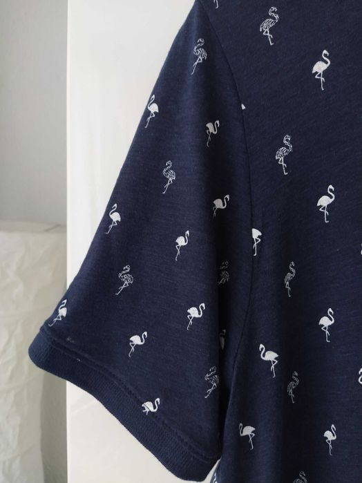 GUESS Los Angeles granatowa koszulka polo w białe flamingi roz. L