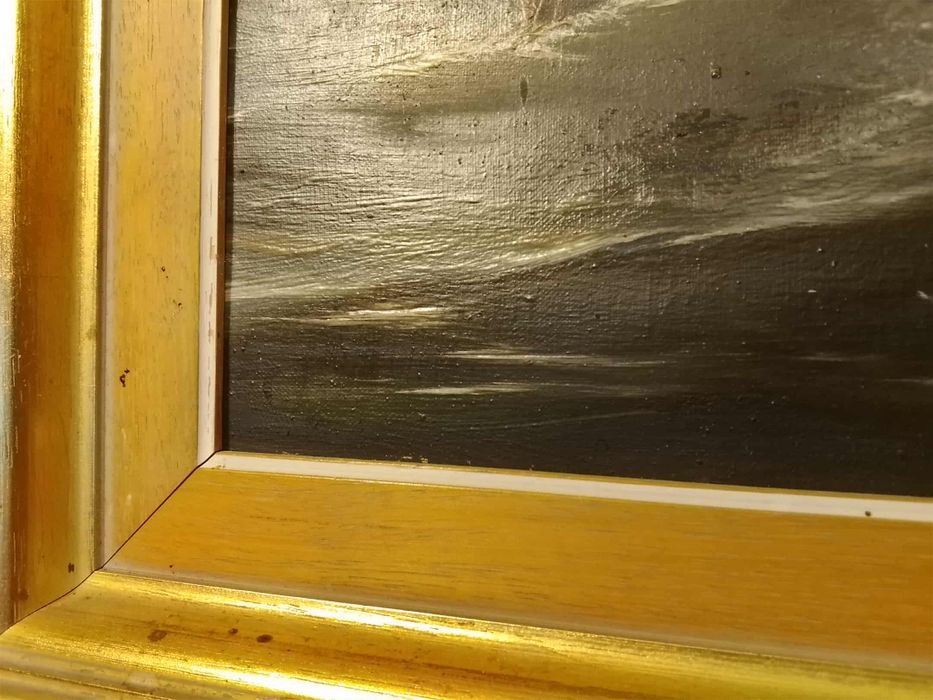 Stary obraz na płótnie marynistyka.