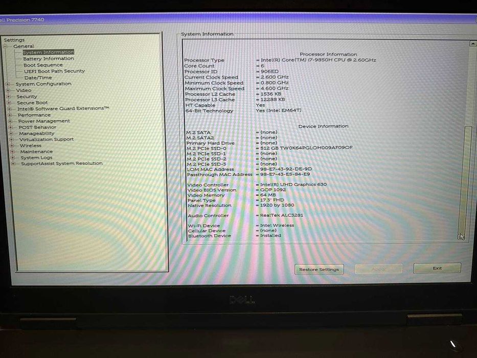 Ноутбук Dell Precision 7740 IPS i7-9850H, 16 Gb, 512 Gb SSD