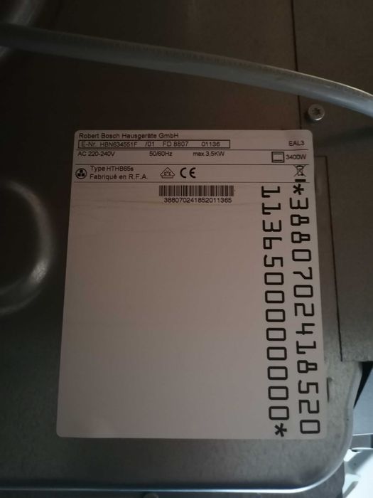 Piekarnik Bosch HTHB65 do zabudowy