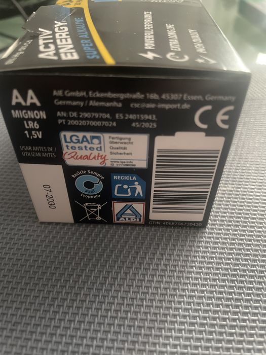 Pilhas alcalinas AA 20 unidades