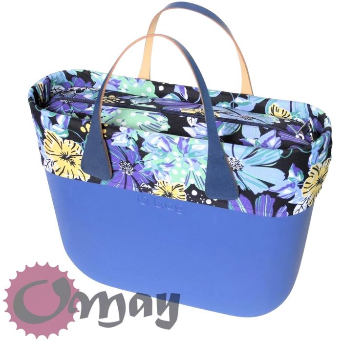organizer OBAG MINI +OPASKA granat kwiaty niebieskie 2 kieszenie OMAY