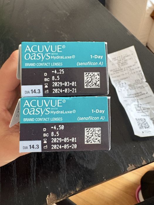 Soczewki jednodniowe Acuvue Oasys HydraLuxe -4,50 i -4,25 (otwarte opakowania)