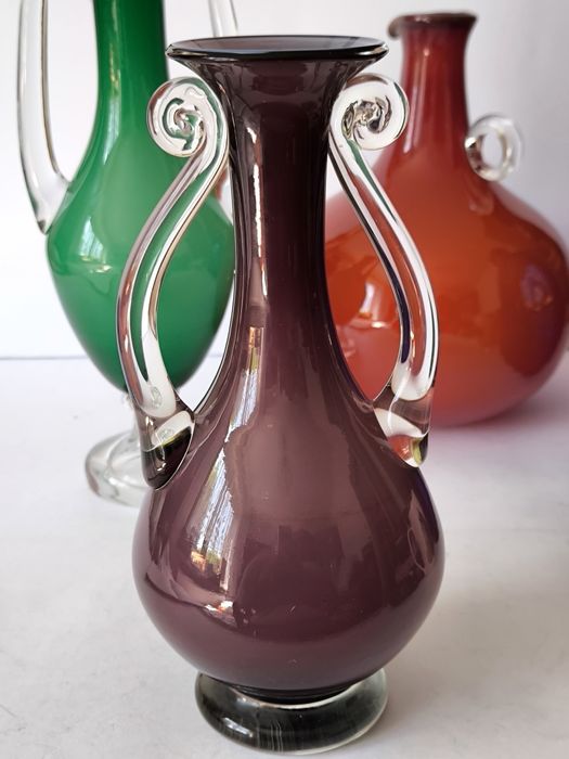 Amfora Tarnowiec piękne stare kolorowe szkło 27,5 cm