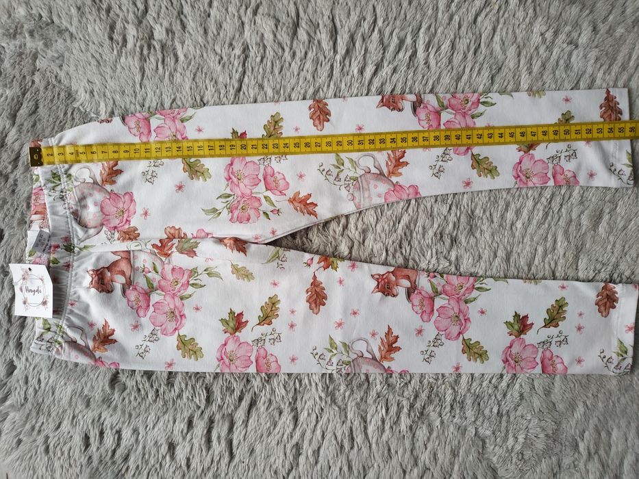 Nowe legginsy/print/kwiaty/liście/lis/prezent/Haydi/r.98