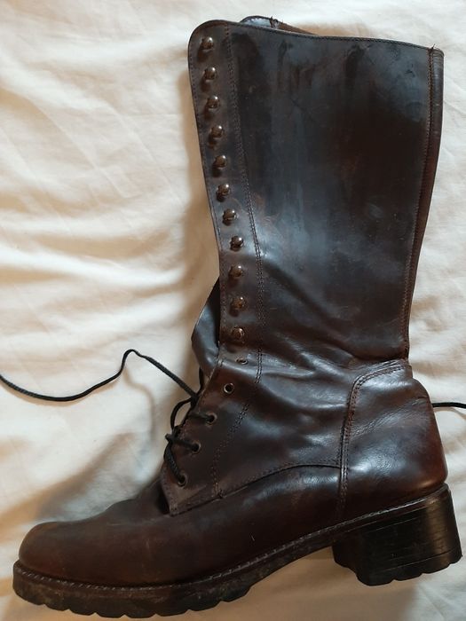 buty skórzane,  gruba skóra, długie, damskie, brąz , włoskie