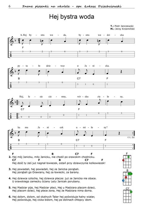 Piosenki na ukulele - nuty 31 piosenek, tabulatura, słowa, mp3, nowe