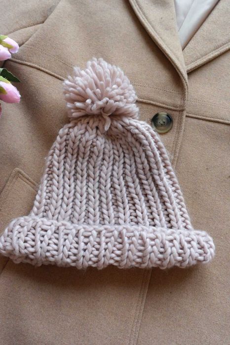 ciepła/zimowa wełniana beżowa czapka~ gruby splot