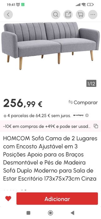 Sofá-Cama 2 Lugares HOMCOM Cinzento (Como Novo)