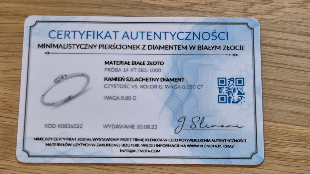 Pierścionek z diamentem białe złoto 14kt/585