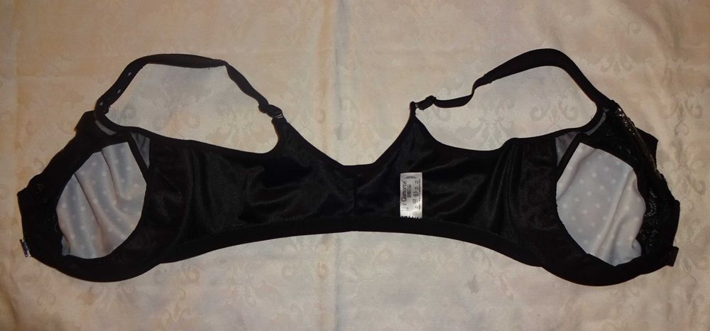 GLAMORISE biustonosz czarny w grochy z przodu zapinany UK 42E 95F  95E