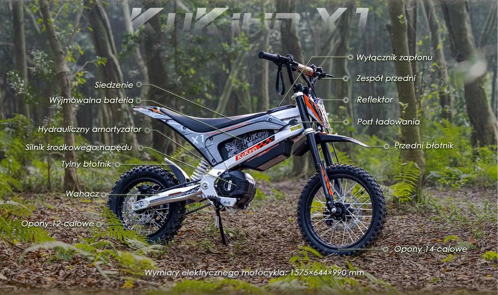 KuKirin X1 Elektryczny Motocykl Crossowy | Zasięg 40km | Silnik 1000W