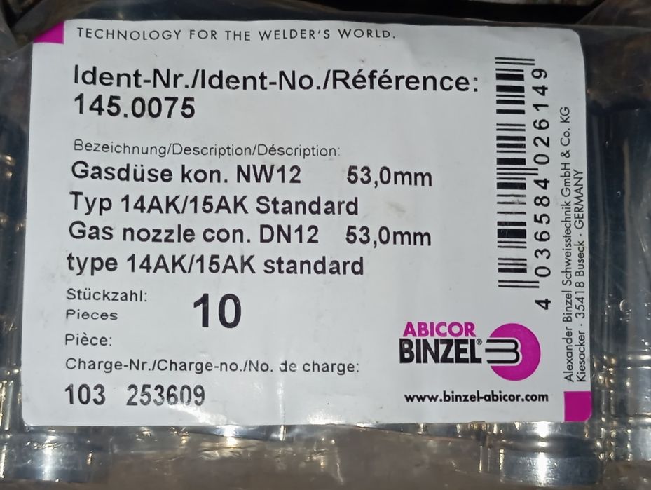 Dysza gazowa łuska Binzel 53 mm 10 sztuk