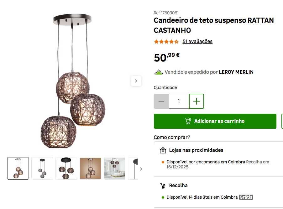 Candeeiro de tecto em rattan castanho