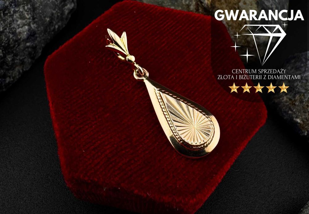 Złota zawieszka Kropla z Dekoracyjnym Grawerem JAK NOWA 585 3,81g (S)