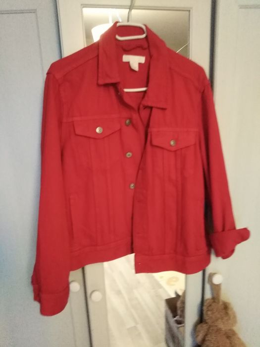 Kurtka czerwona jeansowa dzinsowa h&m