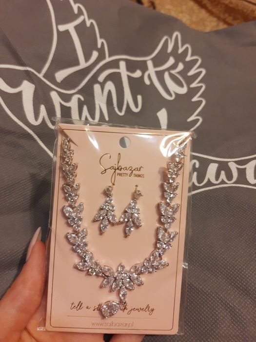 Naszyjnik i kolczyki ślubne sajbazar nowe biżuteria ślubna